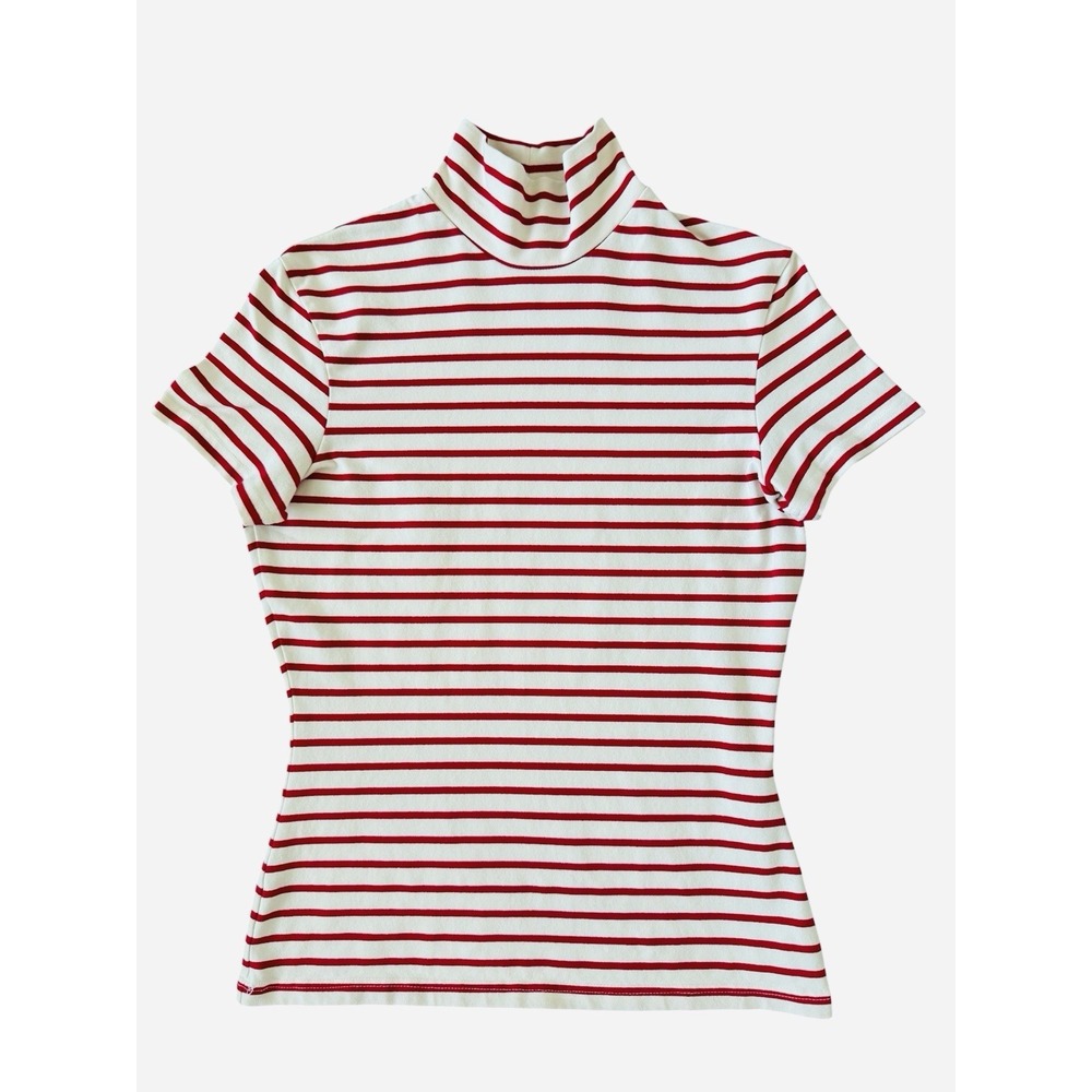 90s‎ Vintage Mock Neck Baby Tee Womens Medium The Limited Striped Coastal Preppy